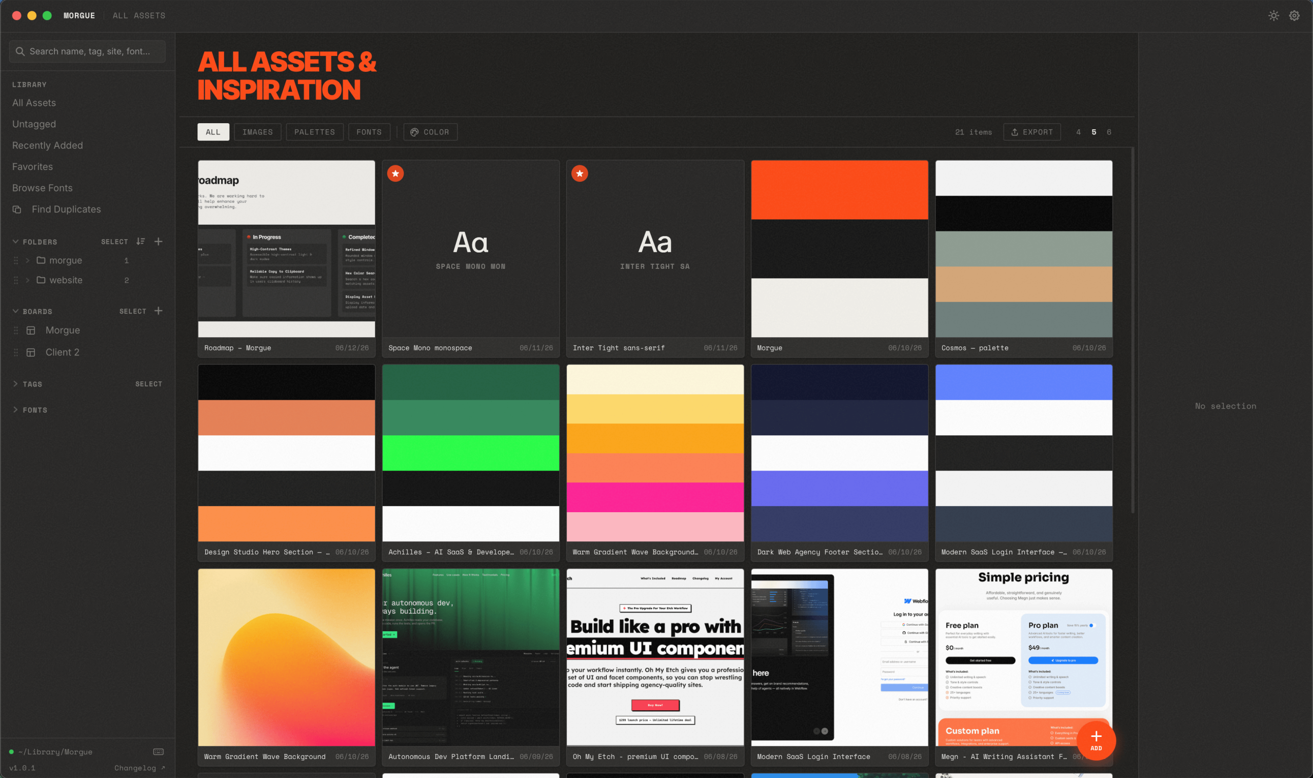 morgue app screenshot (dark mode)